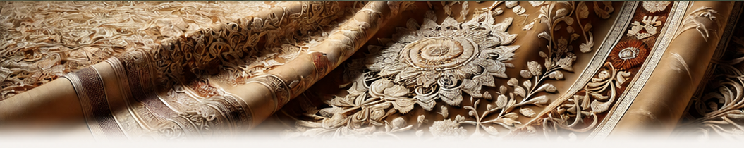 Detailed hand embroidered textile in warm gold tones