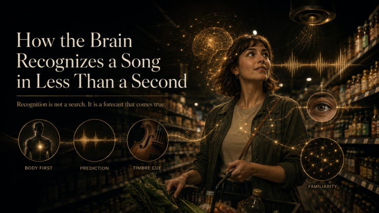 Neuro-acoustic illustration of how the brain recognizes a song, sound waves meeting a listening profile
