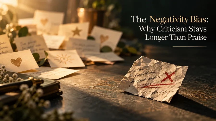 Illustration of why criticism sticks longer than praise, the negativity bias in memory
